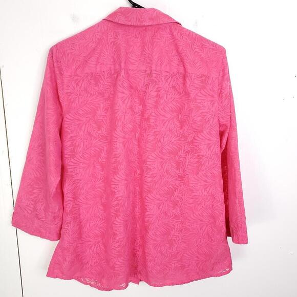 Christopher Banks Shirt Womens M Button Down Semi Sheer Burnout Collar Pink - Picture 8 of 8